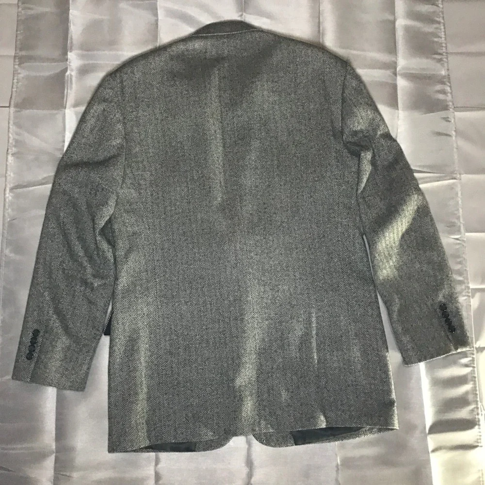 Evan Picone Belk Mens Grey Herringbone 100% Pure Wool 2 Button Blazer Sport Coat